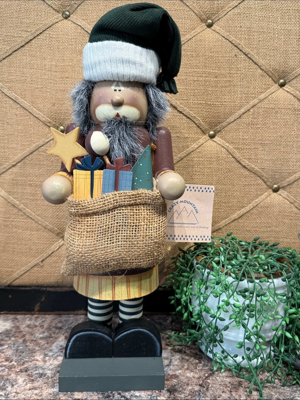 Crazy Mountain Nutcracker Figurine with Burlap Gift Sack
